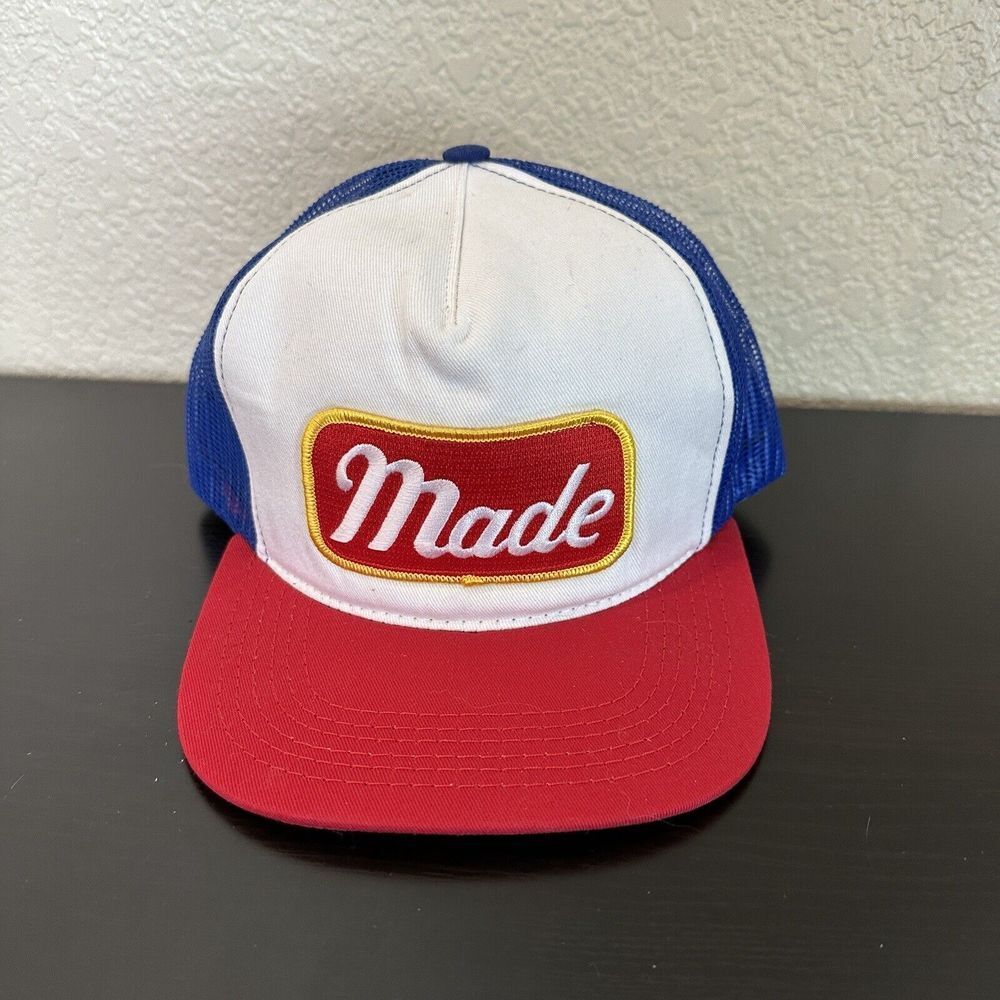 Vintage American Made Trucker Gap Mesh Back Adjustable Made Patch USA ‎ Red Blue